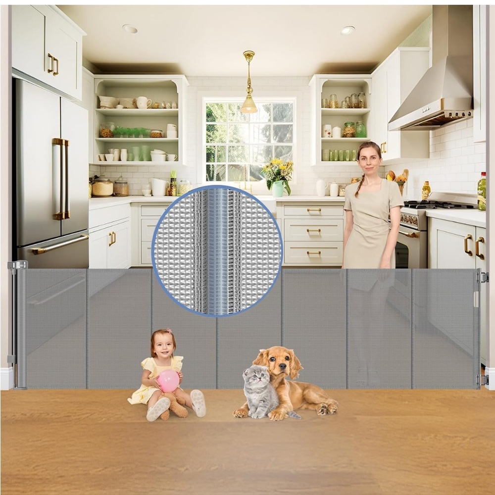 NEW! Reinforced 150” Retractable Baby Gate Extra Wide Outdoor Indoor Extra Long